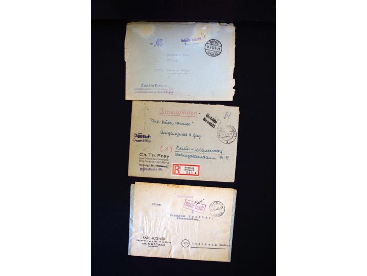  1945/1949, sehr umfangreiche Sammlung aller Zonen mit einigen hundert Briefen, Karten und Ganzsachen auf Austellungsblättern