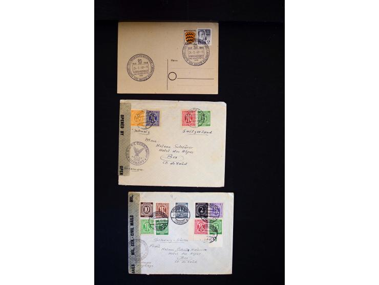  1945/1949, sehr umfangreiche Sammlung aller Zonen mit einigen hundert Briefen, Karten und Ganzsachen auf Austellungsblättern