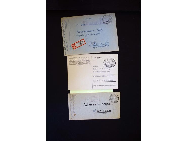  1945/1949, sehr umfangreiche Sammlung aller Zonen mit einigen hundert Briefen, Karten und Ganzsachen auf Austellungsblättern