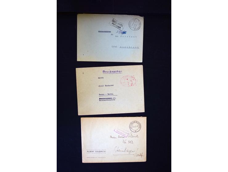  1945/1949, sehr umfangreiche Sammlung aller Zonen mit einigen hundert Briefen, Karten und Ganzsachen auf Austellungsblättern