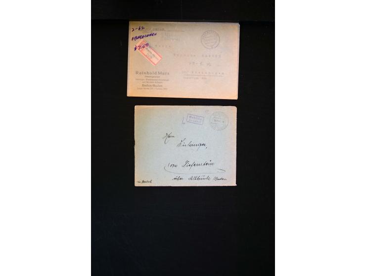  1945/1949, sehr umfangreiche Sammlung aller Zonen mit einigen hundert Briefen, Karten und Ganzsachen auf Austellungsblättern