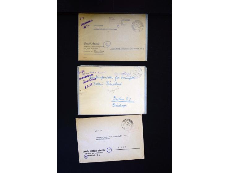  1945/1949, sehr umfangreiche Sammlung aller Zonen mit einigen hundert Briefen, Karten und Ganzsachen auf Austellungsblättern