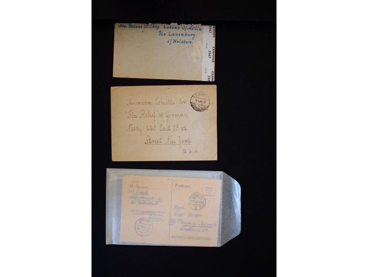  1945/1949, sehr umfangreiche Sammlung aller Zonen mit einigen hundert Briefen, Karten und Ganzsachen auf Austellungsblättern