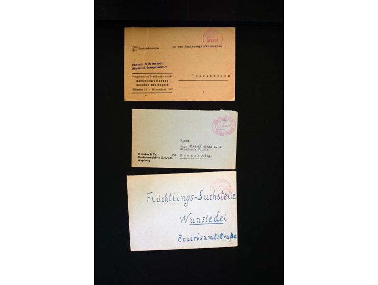  1945/1949, sehr umfangreiche Sammlung aller Zonen mit einigen hundert Briefen, Karten und Ganzsachen auf Austellungsblättern