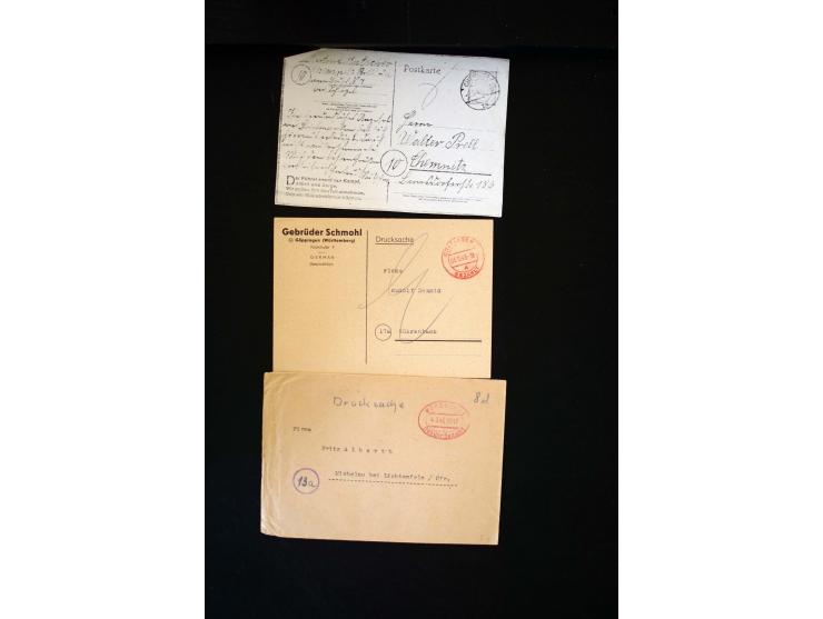  1945/1949, sehr umfangreiche Sammlung aller Zonen mit einigen hundert Briefen, Karten und Ganzsachen auf Austellungsblättern