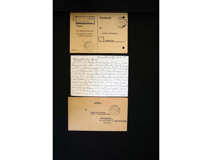  1945/1949, sehr umfangreiche Sammlung aller Zonen mit einigen hundert Briefen, Karten und Ganzsachen auf Austellungsblättern