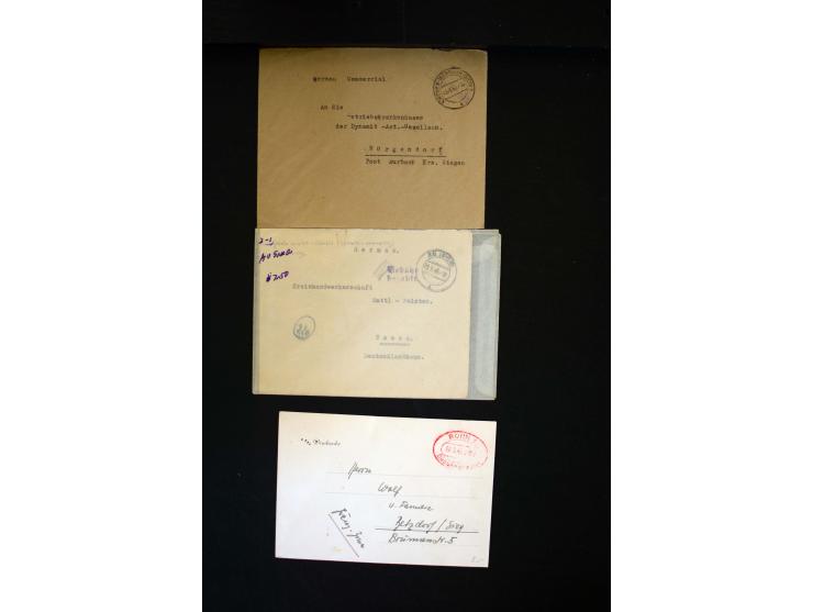  1945/1949, sehr umfangreiche Sammlung aller Zonen mit einigen hundert Briefen, Karten und Ganzsachen auf Austellungsblättern