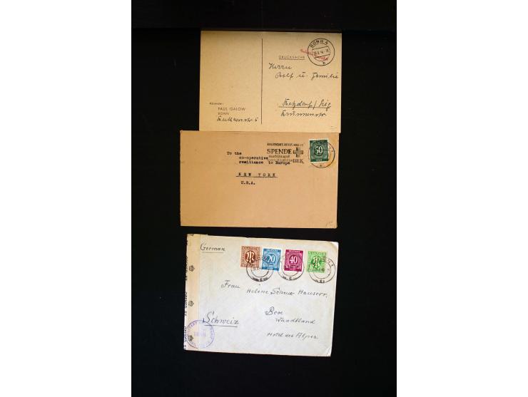  1945/1949, sehr umfangreiche Sammlung aller Zonen mit einigen hundert Briefen, Karten und Ganzsachen auf Austellungsblättern