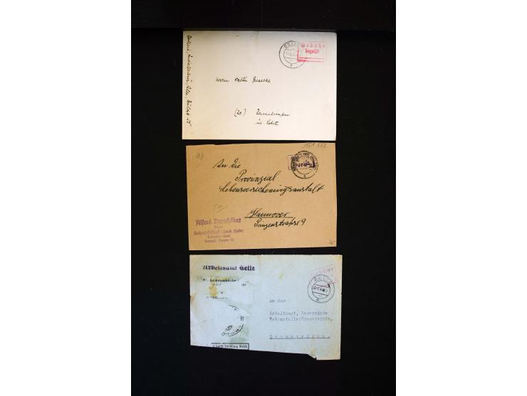  1945/1949, sehr umfangreiche Sammlung aller Zonen mit einigen hundert Briefen, Karten und Ganzsachen auf Austellungsblättern