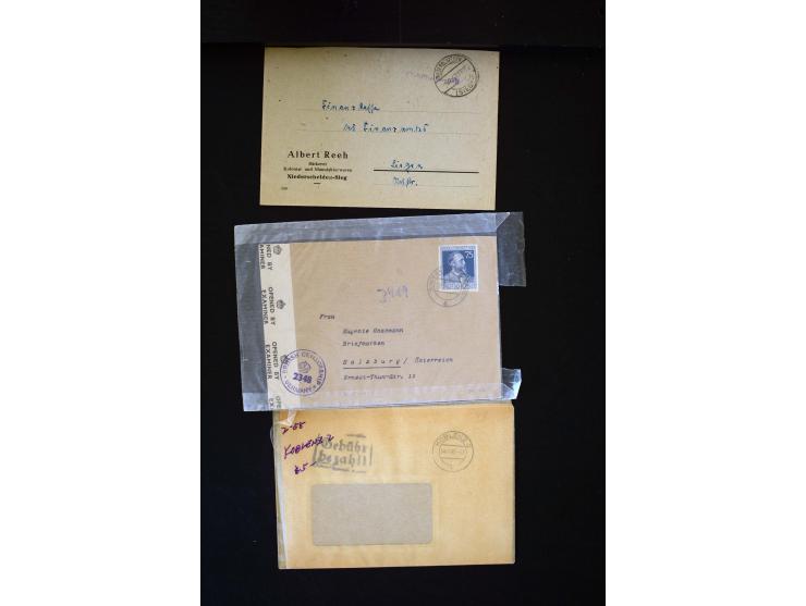  1945/1949, sehr umfangreiche Sammlung aller Zonen mit einigen hundert Briefen, Karten und Ganzsachen auf Austellungsblättern