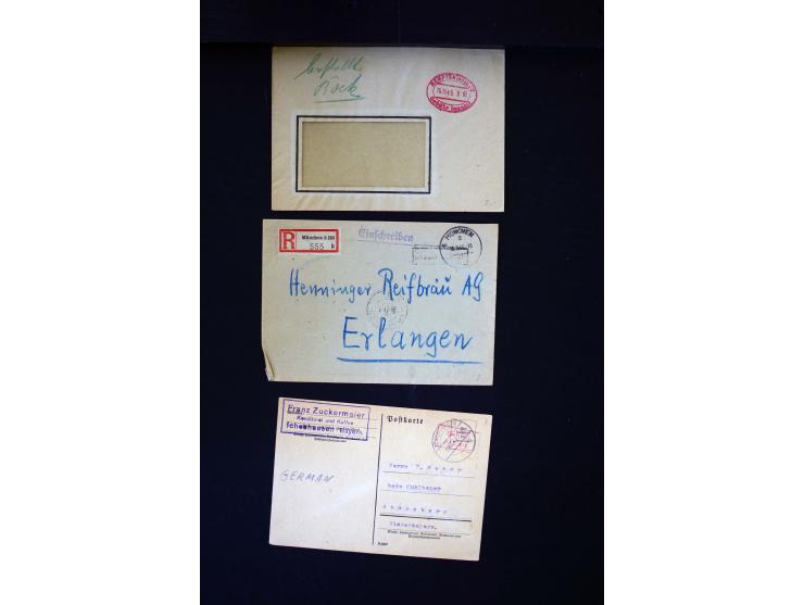  1945/1949, sehr umfangreiche Sammlung aller Zonen mit einigen hundert Briefen, Karten und Ganzsachen auf Austellungsblättern