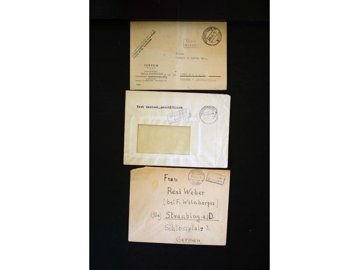  1945/1949, sehr umfangreiche Sammlung aller Zonen mit einigen hundert Briefen, Karten und Ganzsachen auf Austellungsblättern