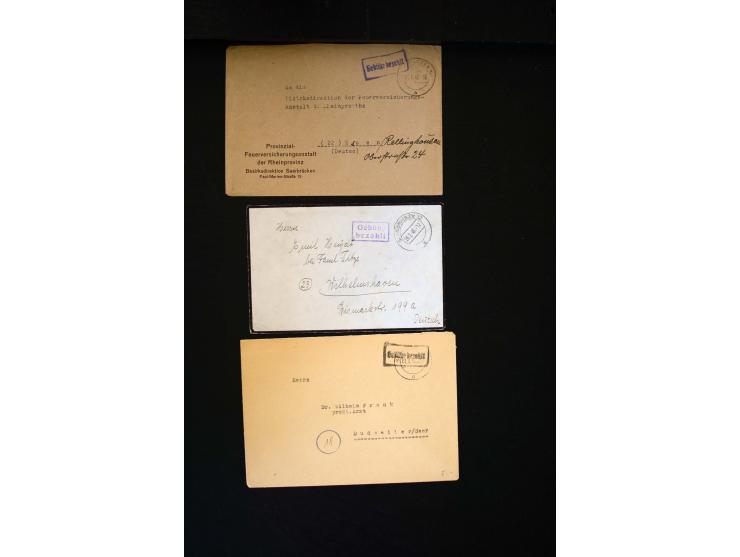  1945/1949, sehr umfangreiche Sammlung aller Zonen mit einigen hundert Briefen, Karten und Ganzsachen auf Austellungsblättern