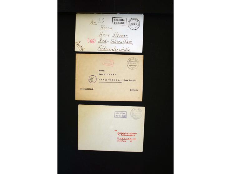  1945/1949, sehr umfangreiche Sammlung aller Zonen mit einigen hundert Briefen, Karten und Ganzsachen auf Austellungsblättern