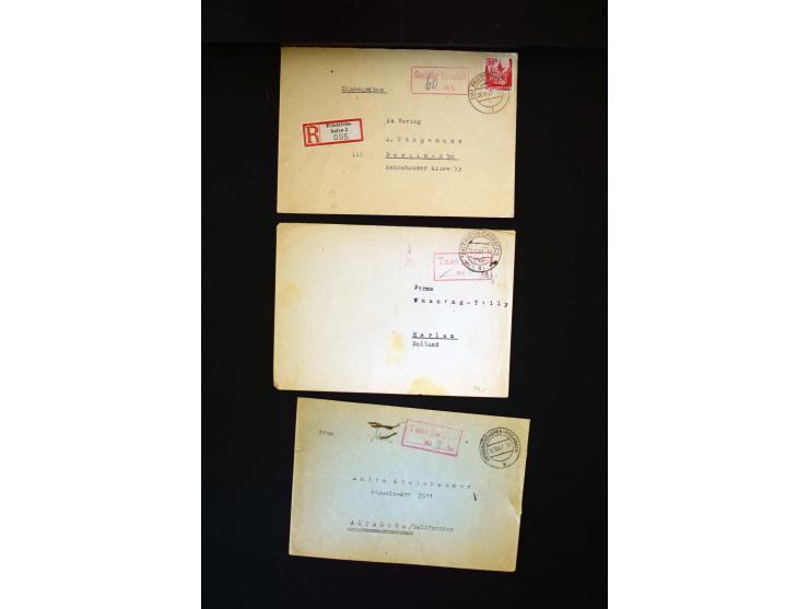  1945/1949, sehr umfangreiche Sammlung aller Zonen mit einigen hundert Briefen, Karten und Ganzsachen auf Austellungsblättern