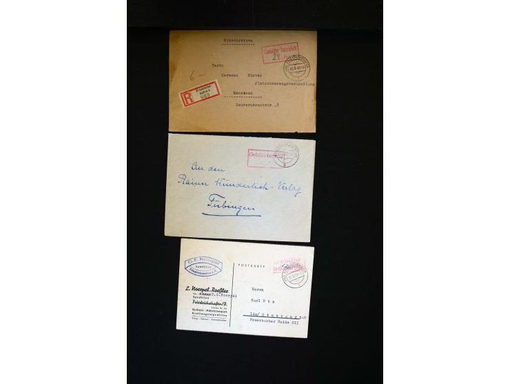  1945/1949, sehr umfangreiche Sammlung aller Zonen mit einigen hundert Briefen, Karten und Ganzsachen auf Austellungsblättern