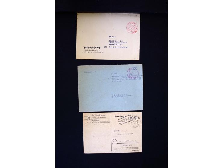  1945/1949, sehr umfangreiche Sammlung aller Zonen mit einigen hundert Briefen, Karten und Ganzsachen auf Austellungsblättern