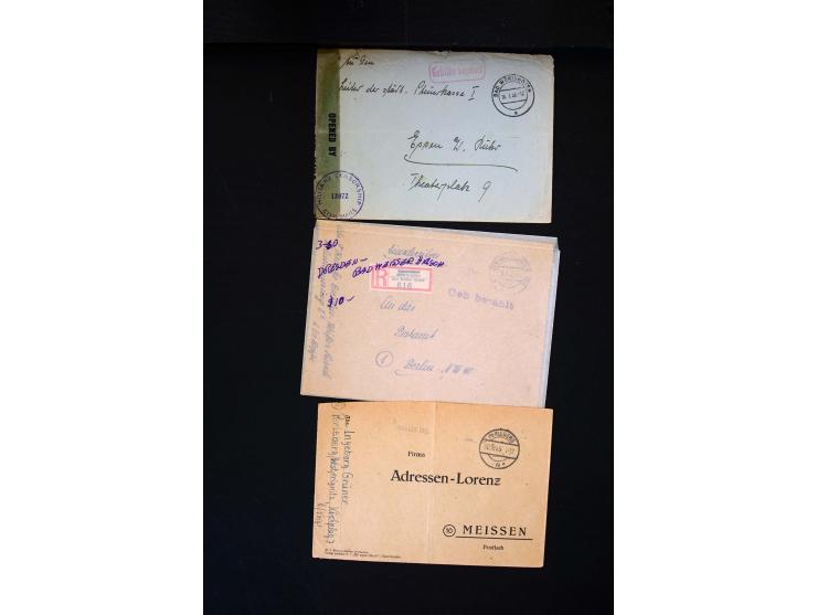  1945/1949, sehr umfangreiche Sammlung aller Zonen mit einigen hundert Briefen, Karten und Ganzsachen auf Austellungsblättern