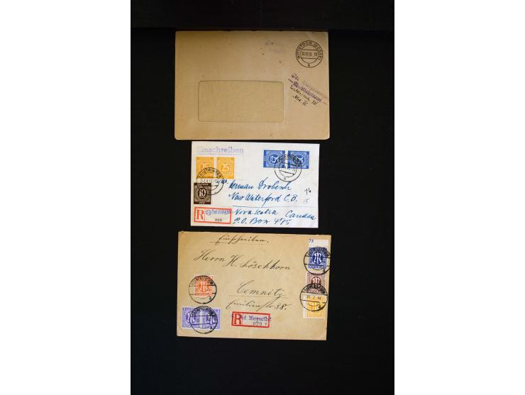  1945/1949, sehr umfangreiche Sammlung aller Zonen mit einigen hundert Briefen, Karten und Ganzsachen auf Austellungsblättern