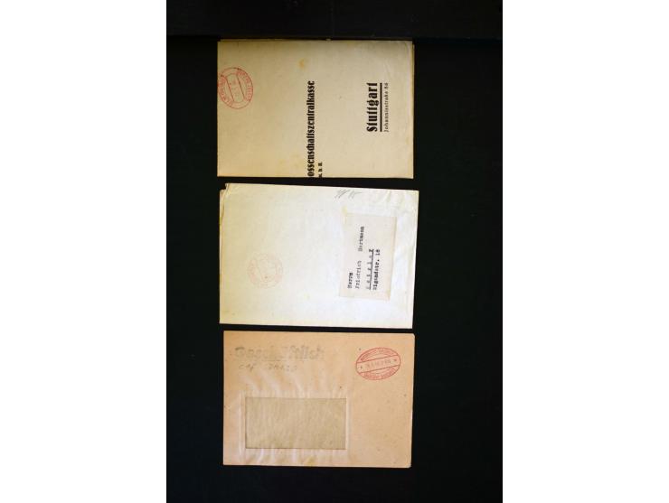 1945/1949, sehr umfangreiche Sammlung aller Zonen mit einigen hundert Briefen, Karten und Ganzsachen auf Austellungsblättern
