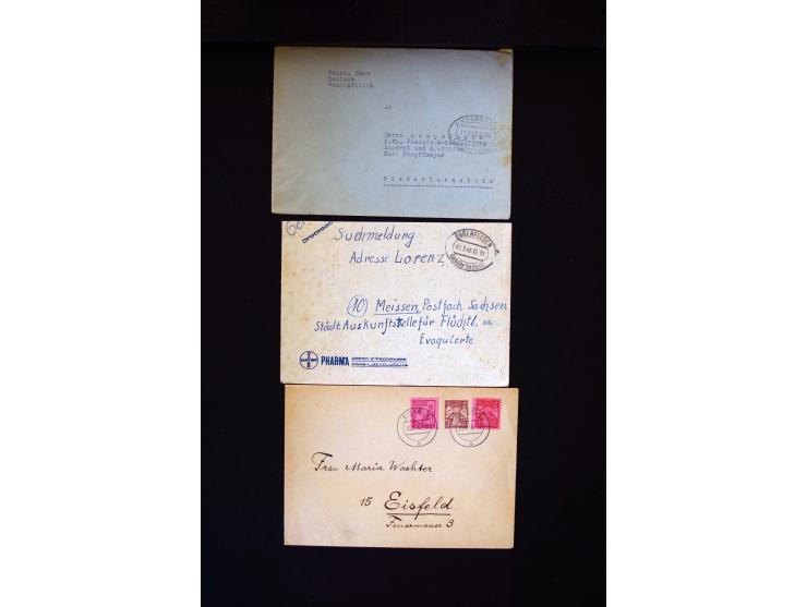  1945/1949, sehr umfangreiche Sammlung aller Zonen mit einigen hundert Briefen, Karten und Ganzsachen auf Austellungsblättern