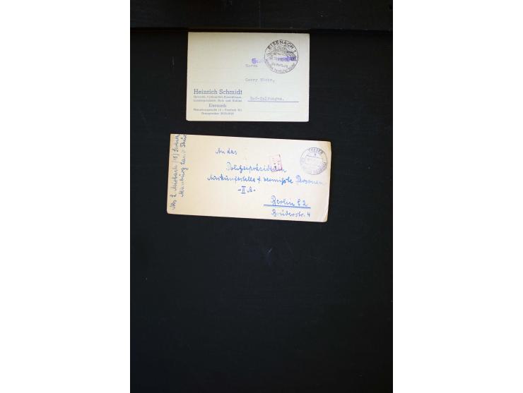  1945/1949, sehr umfangreiche Sammlung aller Zonen mit einigen hundert Briefen, Karten und Ganzsachen auf Austellungsblättern