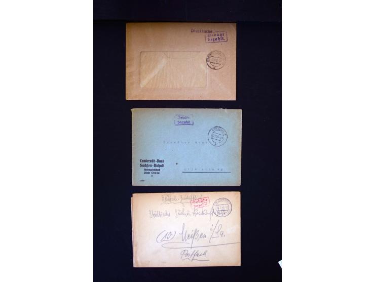  1945/1949, sehr umfangreiche Sammlung aller Zonen mit einigen hundert Briefen, Karten und Ganzsachen auf Austellungsblättern