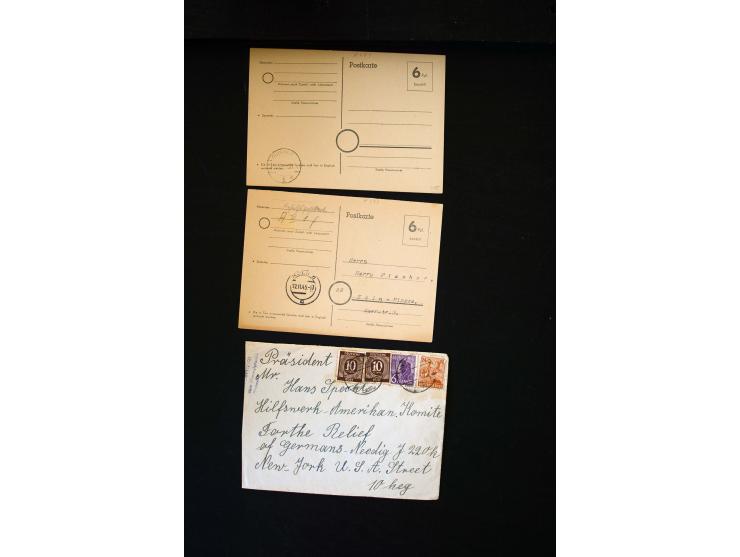  1945/1949, sehr umfangreiche Sammlung aller Zonen mit einigen hundert Briefen, Karten und Ganzsachen auf Austellungsblättern