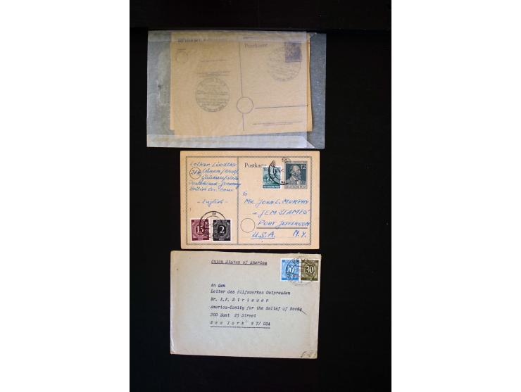  1945/1949, sehr umfangreiche Sammlung aller Zonen mit einigen hundert Briefen, Karten und Ganzsachen auf Austellungsblättern
