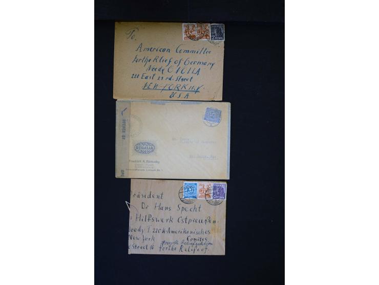  1945/1949, sehr umfangreiche Sammlung aller Zonen mit einigen hundert Briefen, Karten und Ganzsachen auf Austellungsblättern