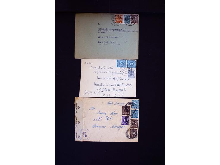  1945/1949, sehr umfangreiche Sammlung aller Zonen mit einigen hundert Briefen, Karten und Ganzsachen auf Austellungsblättern
