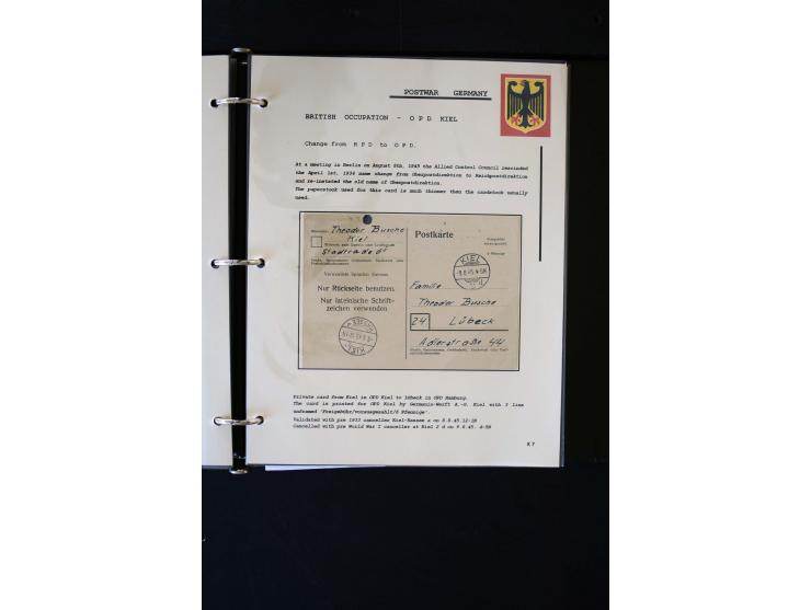  1945/1949, sehr umfangreiche Sammlung aller Zonen mit einigen hundert Briefen, Karten und Ganzsachen auf Austellungsblättern