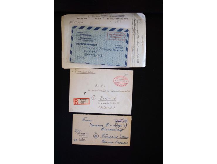  1945/1949, sehr umfangreiche Sammlung aller Zonen mit einigen hundert Briefen, Karten und Ganzsachen auf Austellungsblättern