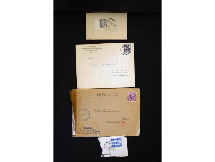  1945/1949, sehr umfangreiche Sammlung aller Zonen mit einigen hundert Briefen, Karten und Ganzsachen auf Austellungsblättern