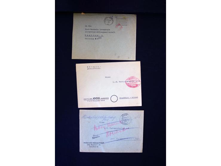  1945/1949, sehr umfangreiche Sammlung aller Zonen mit einigen hundert Briefen, Karten und Ganzsachen auf Austellungsblättern