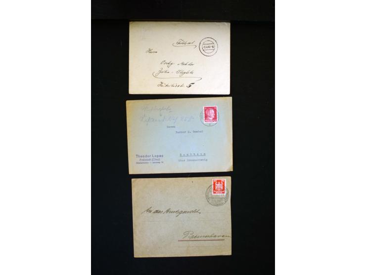  1945/1949, sehr umfangreiche Sammlung aller Zonen mit einigen hundert Briefen, Karten und Ganzsachen auf Austellungsblättern