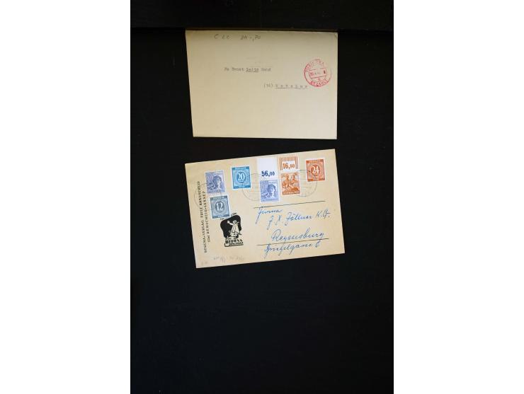  1945/1949, sehr umfangreiche Sammlung aller Zonen mit einigen hundert Briefen, Karten und Ganzsachen auf Austellungsblättern