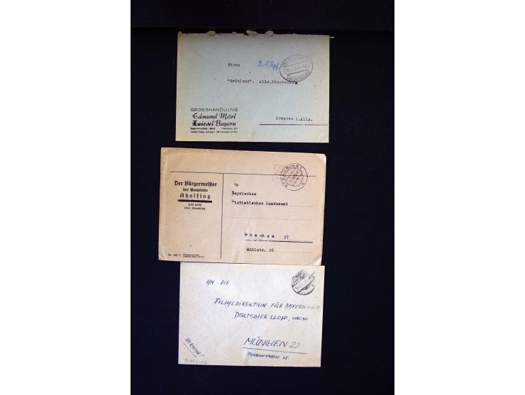  1945/1949, sehr umfangreiche Sammlung aller Zonen mit einigen hundert Briefen, Karten und Ganzsachen auf Austellungsblättern