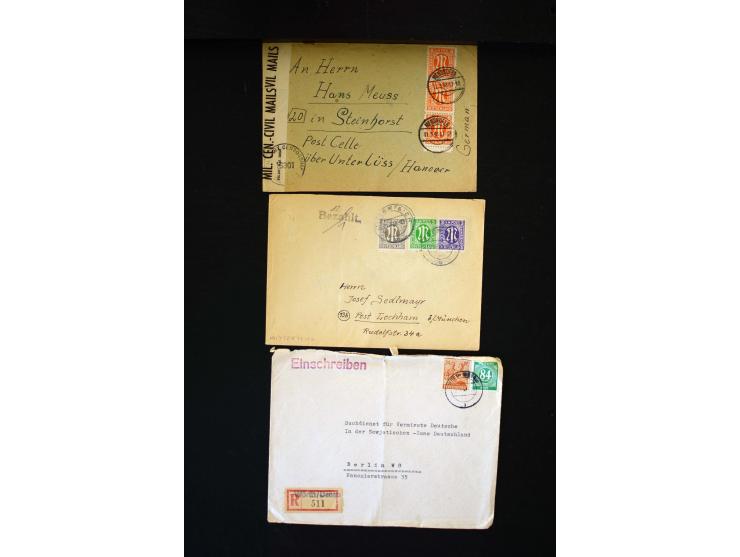  1945/1949, sehr umfangreiche Sammlung aller Zonen mit einigen hundert Briefen, Karten und Ganzsachen auf Austellungsblättern