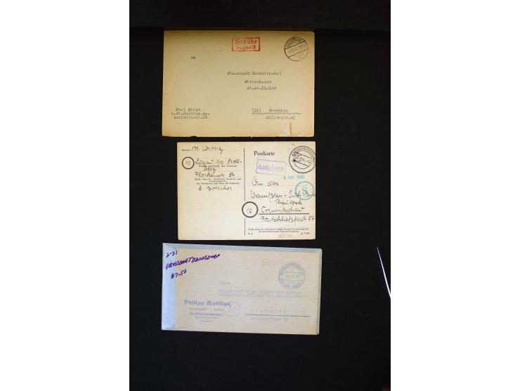  1945/1949, sehr umfangreiche Sammlung aller Zonen mit einigen hundert Briefen, Karten und Ganzsachen auf Austellungsblättern