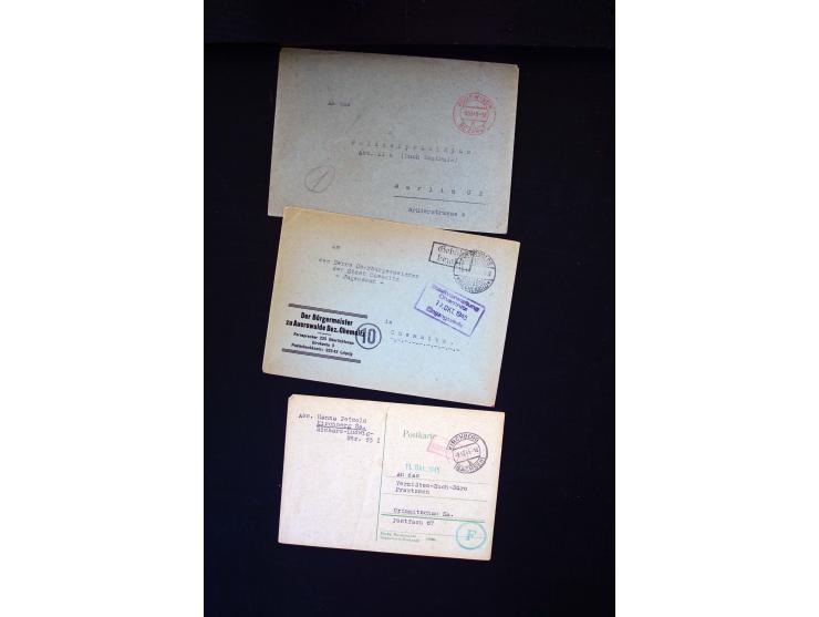  1945/1949, sehr umfangreiche Sammlung aller Zonen mit einigen hundert Briefen, Karten und Ganzsachen auf Austellungsblättern