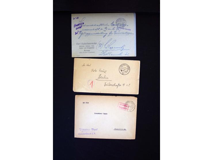  1945/1949, sehr umfangreiche Sammlung aller Zonen mit einigen hundert Briefen, Karten und Ganzsachen auf Austellungsblättern