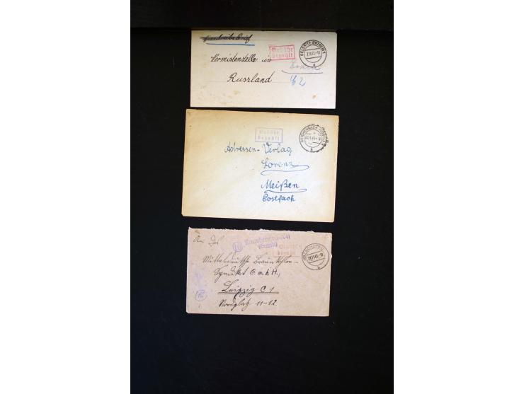  1945/1949, sehr umfangreiche Sammlung aller Zonen mit einigen hundert Briefen, Karten und Ganzsachen auf Austellungsblättern