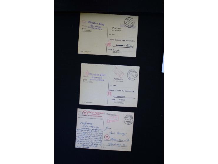  1945/1949, sehr umfangreiche Sammlung aller Zonen mit einigen hundert Briefen, Karten und Ganzsachen auf Austellungsblättern