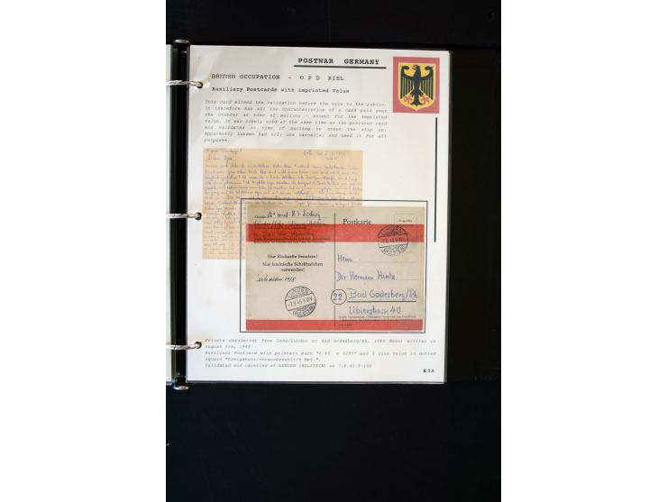  1945/1949, sehr umfangreiche Sammlung aller Zonen mit einigen hundert Briefen, Karten und Ganzsachen auf Austellungsblättern
