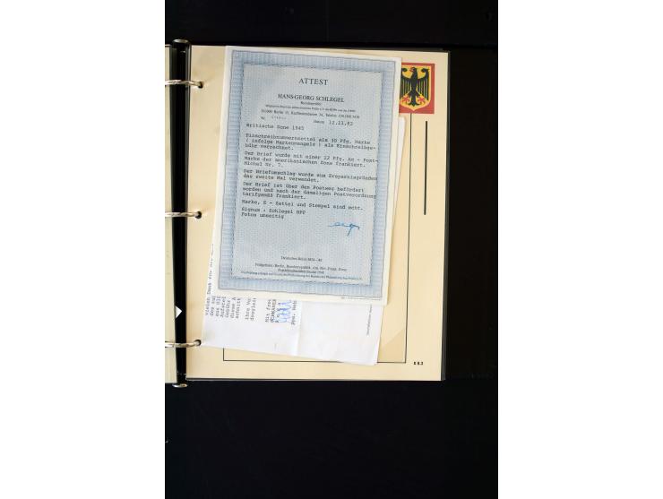  1945/1949, sehr umfangreiche Sammlung aller Zonen mit einigen hundert Briefen, Karten und Ganzsachen auf Austellungsblättern