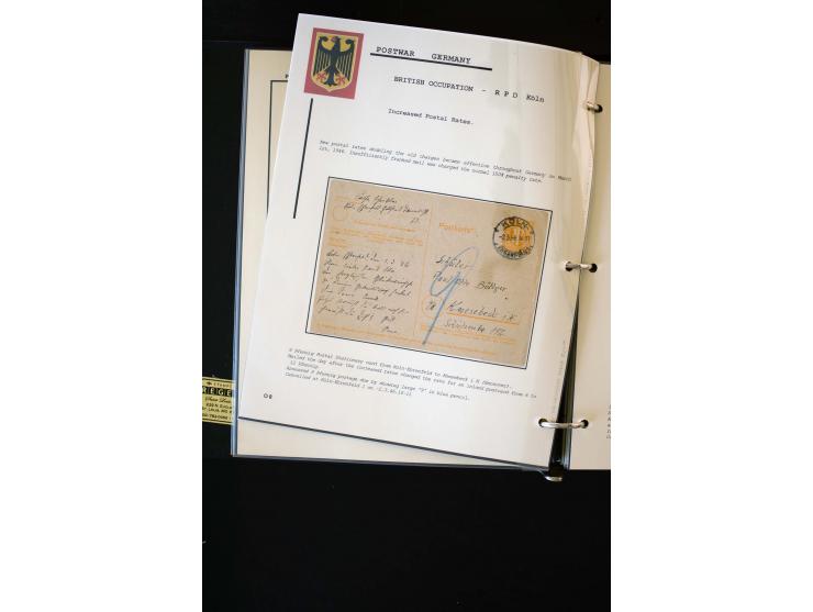  1945/1949, sehr umfangreiche Sammlung aller Zonen mit einigen hundert Briefen, Karten und Ganzsachen auf Austellungsblättern