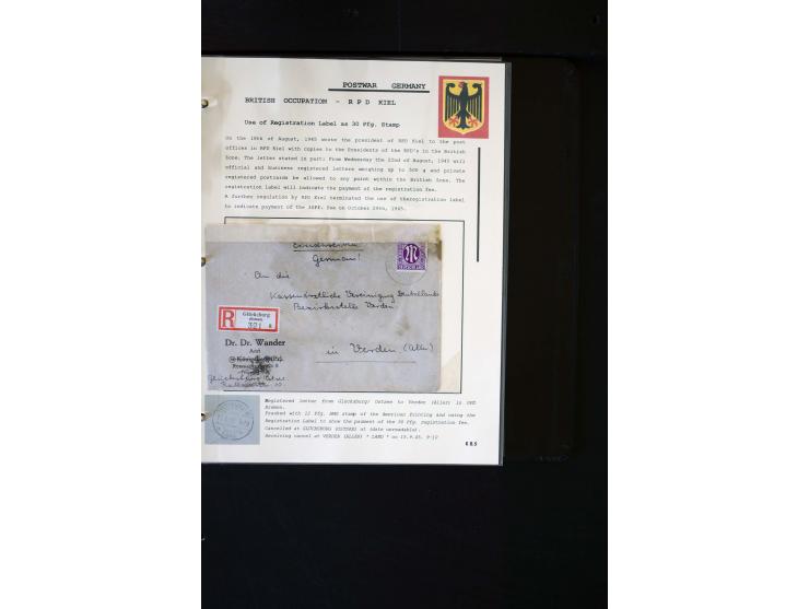  1945/1949, sehr umfangreiche Sammlung aller Zonen mit einigen hundert Briefen, Karten und Ganzsachen auf Austellungsblättern