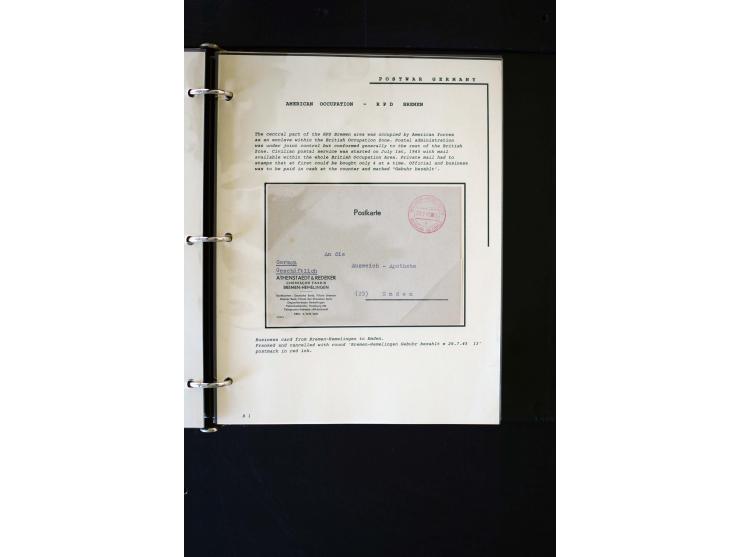 1945/1949, sehr umfangreiche Sammlung aller Zonen mit einigen hundert Briefen, Karten und Ganzsachen auf Austellungsblättern