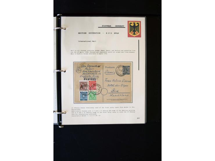  1945/1949, sehr umfangreiche Sammlung aller Zonen mit einigen hundert Briefen, Karten und Ganzsachen auf Austellungsblättern